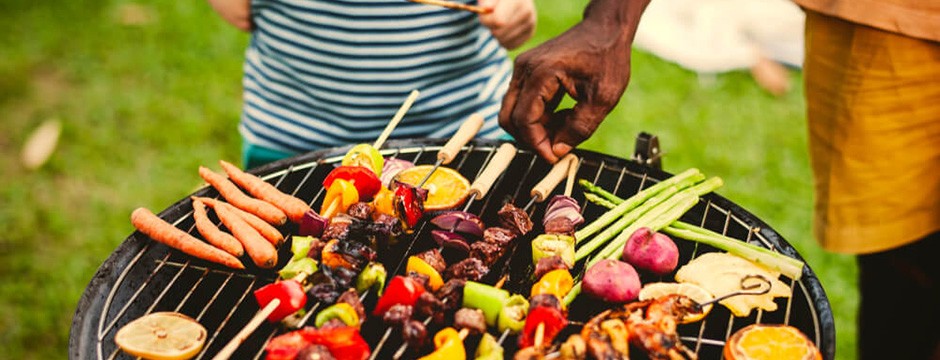 Healthy foods on a barbecue