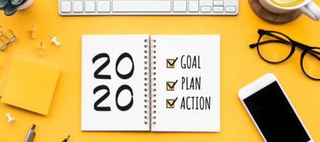 A 2020 journal with checkboxes for your goals, plan and action.